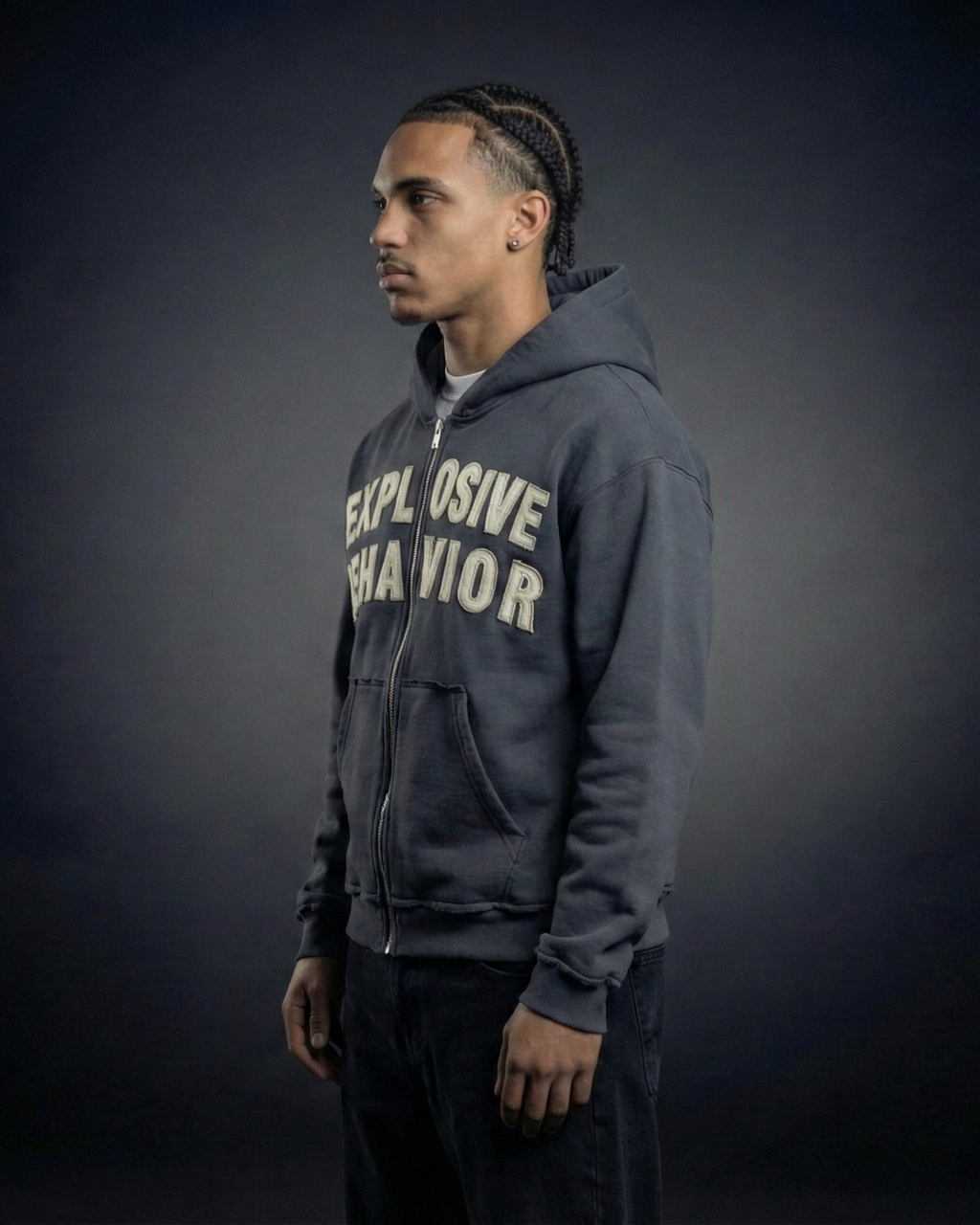 Explosive Behavior Grey-White Zip Up
