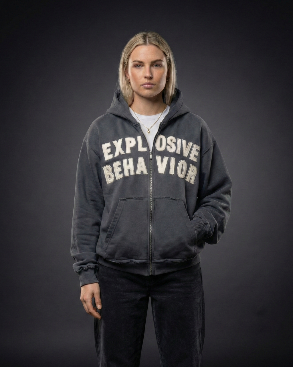 Explosive Behavior Grey-White Zip Up