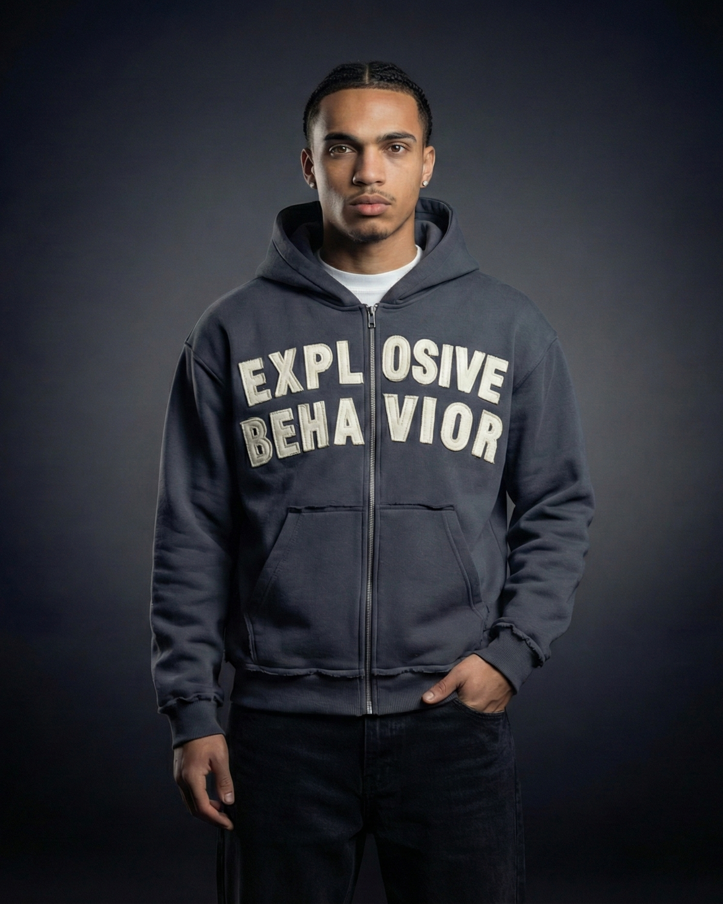Explosive Behavior Grey-White Zip Up